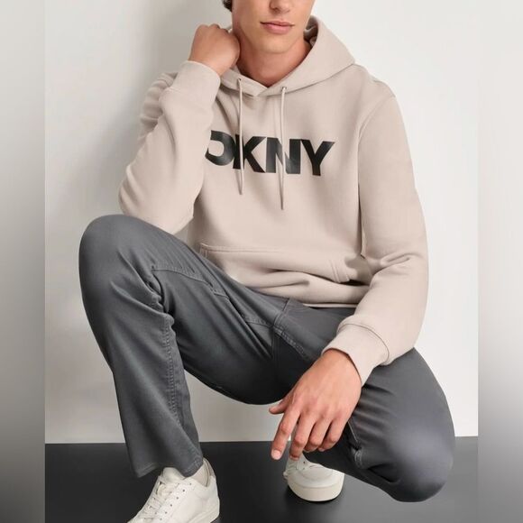 DKNY Men’s Logo Lennon hoodie in stone size medium NWT - Picture 1 of 7